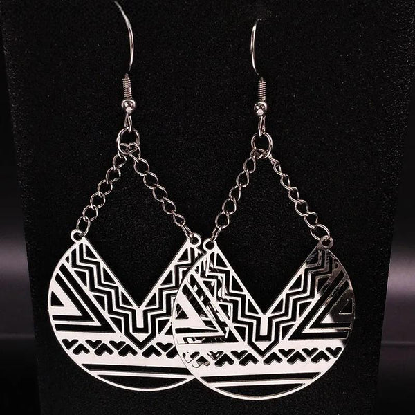 Fashion Geometry Stainless Steel Dangle Earrings for Women Silver Color Bohemian Earrings