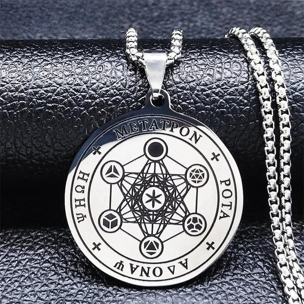 Stainless Steel Judaism Menorah Archangel Metatron Flower of Life Necklace