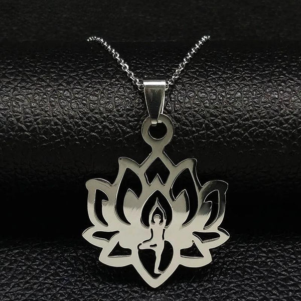 Harajuku Yoga Lotus Stainless Steel Necklaces & Pendants Women Silver Color Necklace