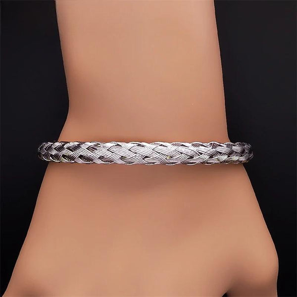 Braid Stainless Steel Woven Bracelet Trend Punk Wind Open Cuff Bracelet