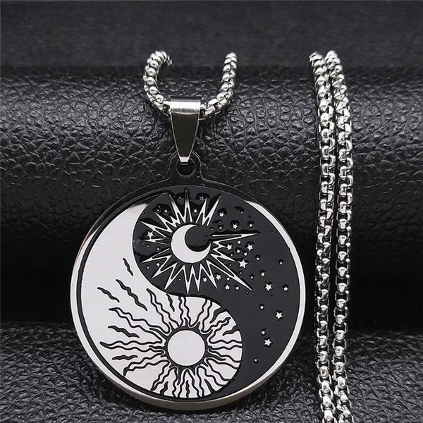 Stainless Steel Yin Yang Tai Chi Gossip Sun Moon Necklaces Chain for Women/Men