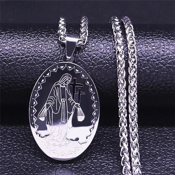 Catholic Virgin Mary The Madonna Necklaces Women/Men Stainless Steel Silver Color Necklace