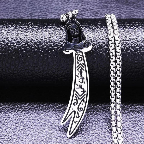 Knife Muslim Islam Stainless Steel Pendant Necklace Imam Ali Sword Arabic Statement Necklace