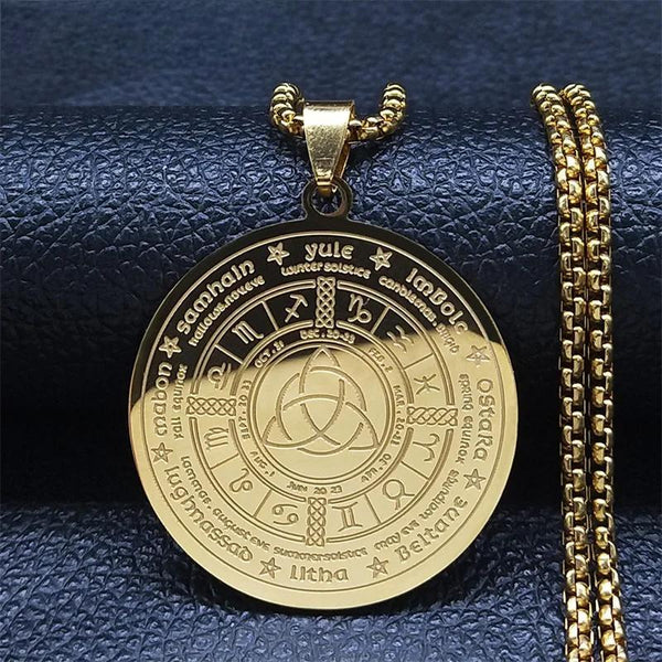 Witchcraft Astrology Stainless Steel Divination Irish Knot Necklaces Men Gold Color Round Necklace