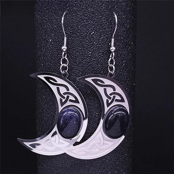 Irish Knot Moon Natural Stone Stainless Steel Drop Earrings for Women