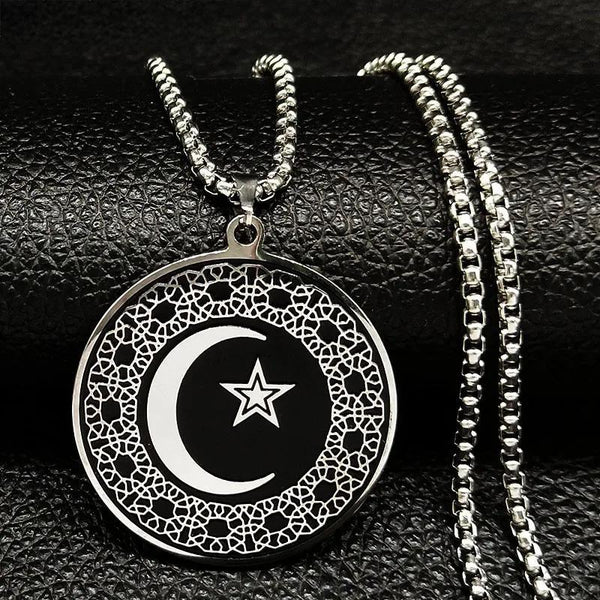 Muslim Star Crescent Moon Stainless Steel Necklaces Men Spiritual Islamic Talisman Necklaces