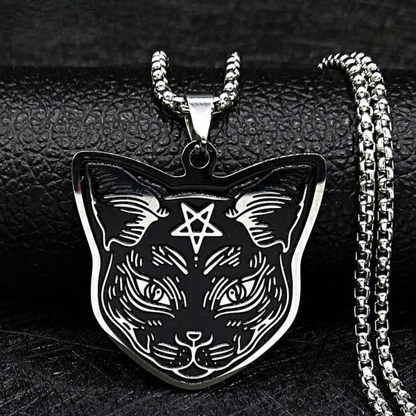 Witchcraft Pentagram Cat Stainless Steel Necklace Chain