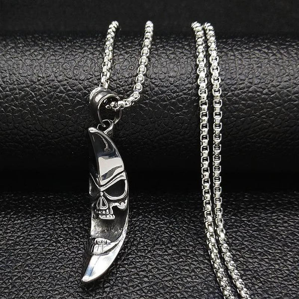 Moon Stainless Steel Statement Necklace Men or Women Silver Color Long Gothic Necklaces