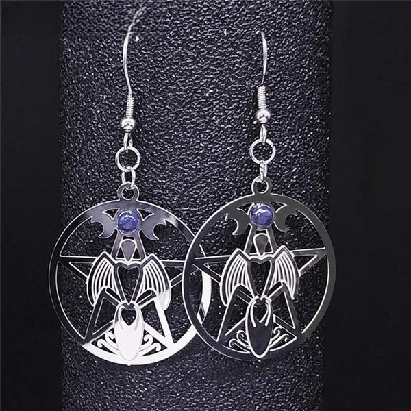 Angel Pentagram Natural Stone Stainless Steel Drop Earrings Women