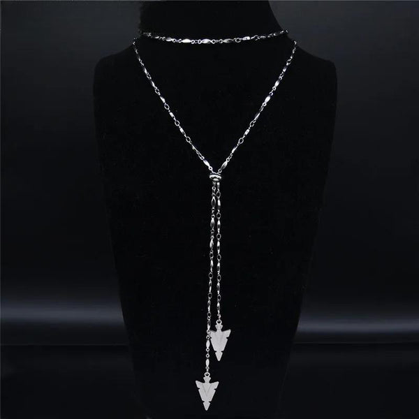 Rrrow Stainless Steel Long Necklace Women Silver Color Chain Boho Necklaces