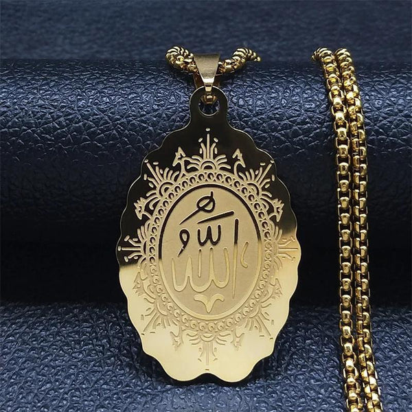 Stainless Steel Muslim Islam Allah Necklaces Chain Gold Color Geometry Statement Mecklace