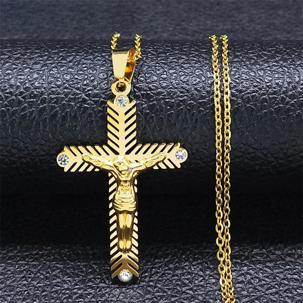 Religious Belief Jesus Necklace Stainless Steel Crucifix Cross Icon Pendant Necklaces