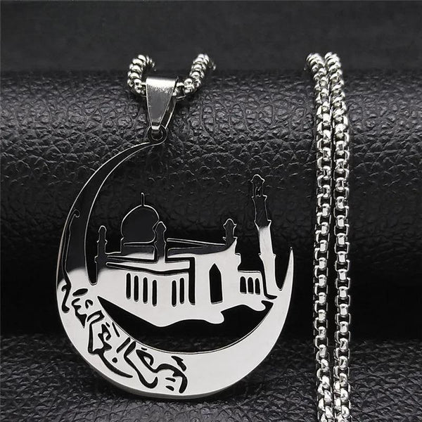 Stainless Steel Muslim Mosque Crescent Chain Necklaces Women