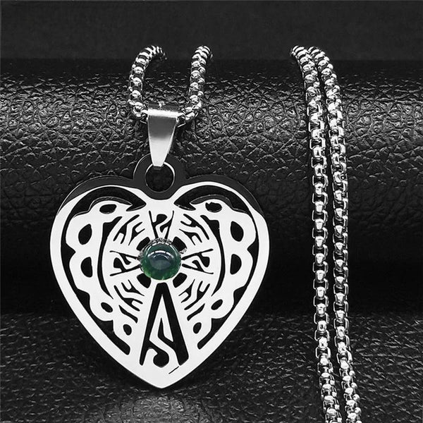 Irish Knot Chain Necklaces Green Natural Stone Stainless Steel Women/Men