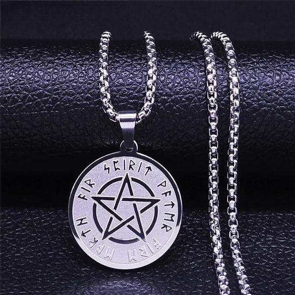 Stainless Steel  Rune Alphabet Pentacle Necklace Pendants