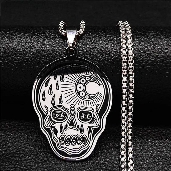 Stainless Steel Gothic Mexican Sugar Skull Necklace for Women