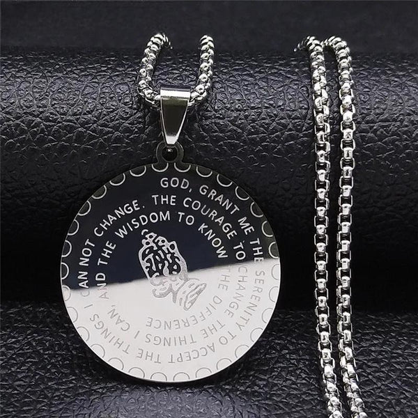 Jesus Bible With Hands Praying Stainless Steel Charm Necklace for Women/Men