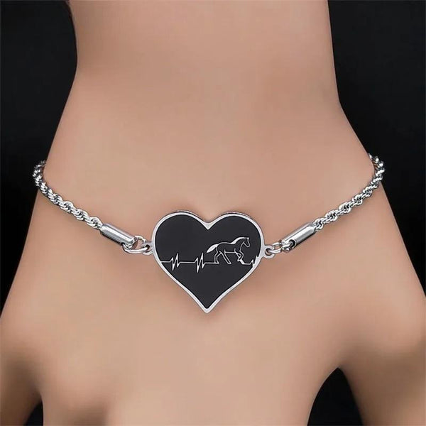 Stainless Steel  Love Heart Horse Electrocardiogram Bracelets