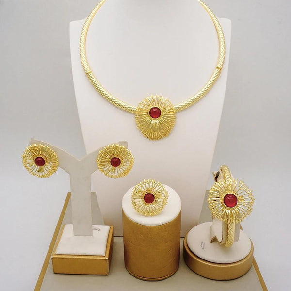 African Wedding Bridal Gift Choker Necklace Bracelet Earring Ring Sets