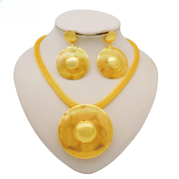 Big Round Pendant Dubai Gold Color Necklace& Earring Sets