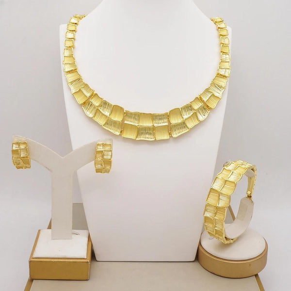 Brazilian Italian Gold Color Jewelry Unique Necklace Earrings Bracelet Banquet Jewelry Sets