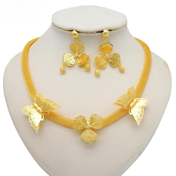 Butterfly Pendant Dubai African Bridal  Necklace& Stud Earring Jewelry Set