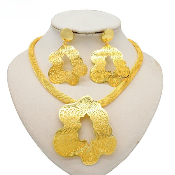 Classic African  Geometric Necklace&Drop Earring Choker Flower Jewelry Set