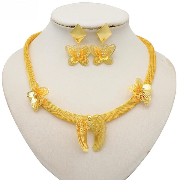 Crystal Butterfly Dubai Gold Color  Indian Necklace & Earrings Bridal Jewellery Gifts