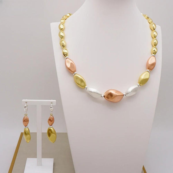 Dubai Fine Gold Color Copper Geometric Bead Shape Jewelry Sets