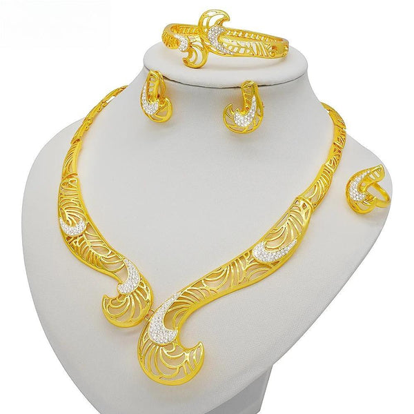 Dubai Gold Color  African Engagement necklace ring earrings bracelet set