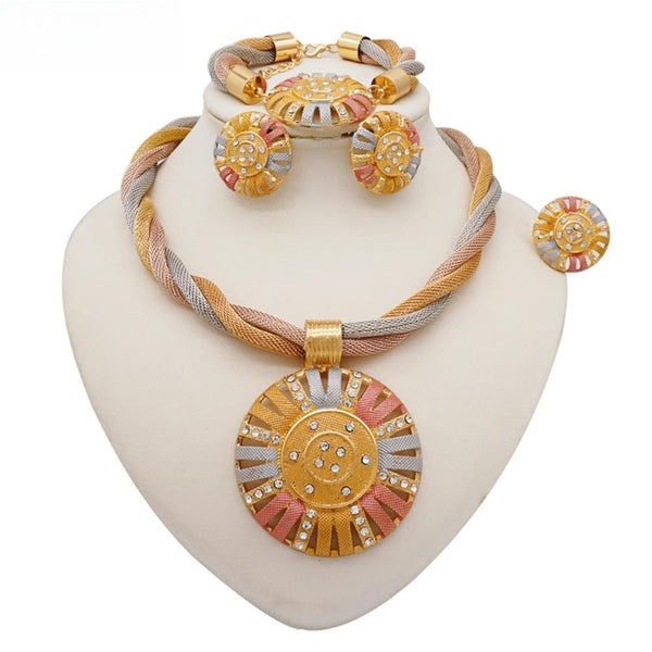 Dubai Gold Color  Pendant Necklace Sets Earrings Rings Jewelery Set