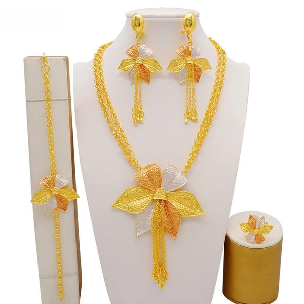 Indian Big Flower Pendant Bridal Tassel Long Chain Necklace Sets Wedding Gifts