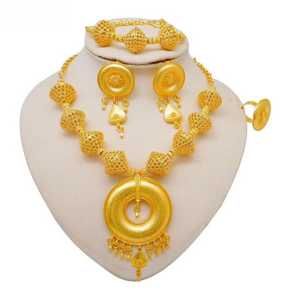 Fashion Ethiopian Dubai  Luxury Big Round Necklace Earrings Sets