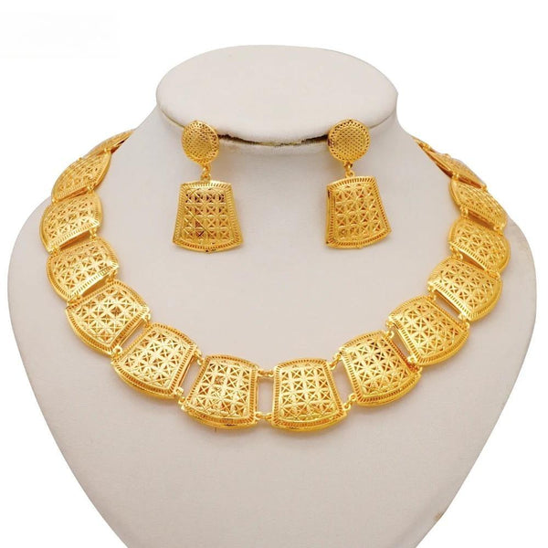 Ethiopian Dubai Gold Color  Ethnic Style Pendant Necklace Earrings African Sets