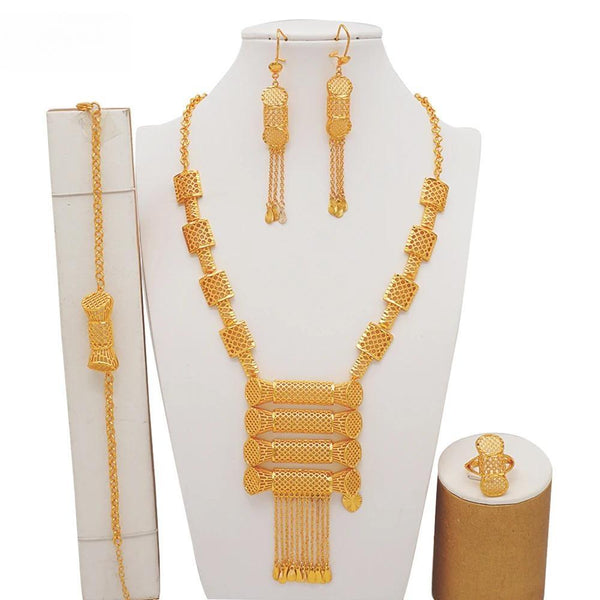 Luxury Dubai Gold Color Jewelry Sets African Bridal Wedding Flower Jewelry Sets