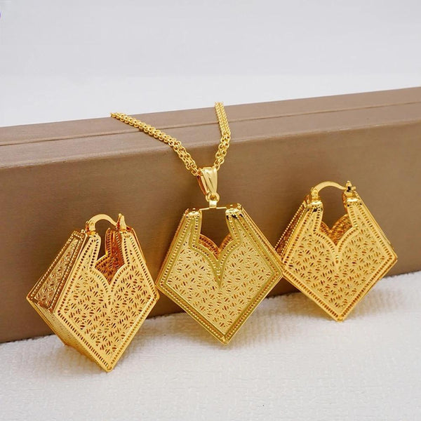 Trendy Dubai Unique Geometric Pendant Earrings & Necklaces For Women