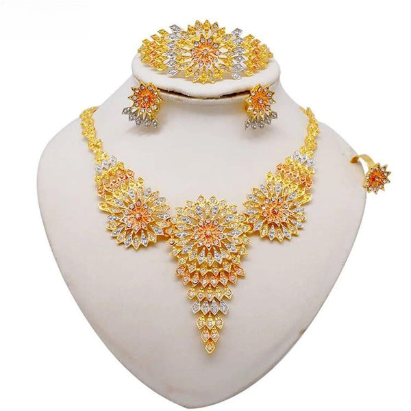 Dubai  Crystal Necklace Bracelet Earrings Ring Nigerian Wedding Jewelry Sets