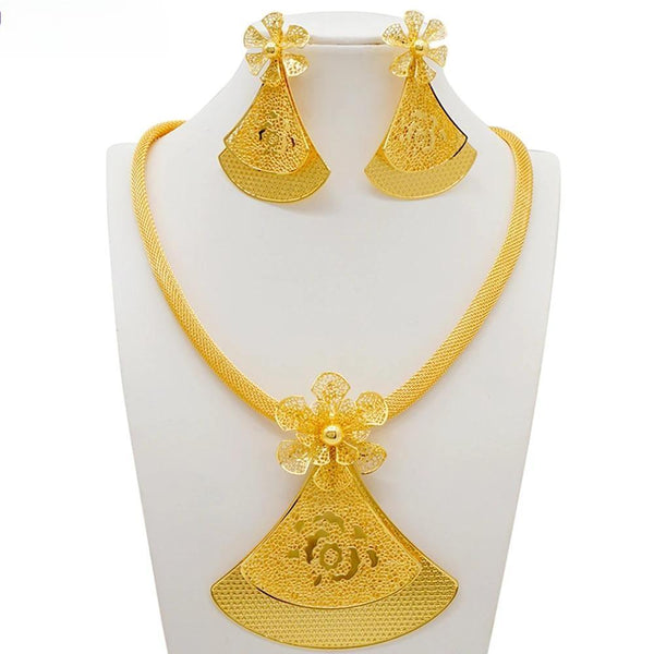 Fashion Gold Color Necklace Earrings  Big Pendant 2PCS African Dubai Jewelry Sets