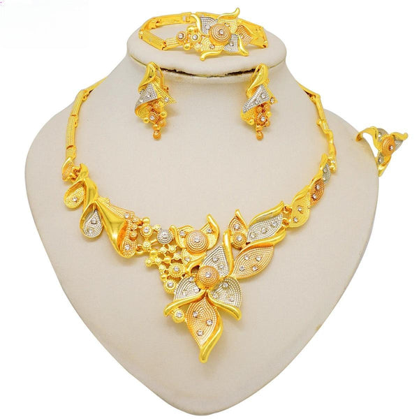 Fashion Gold Color Flower Necklace Duabi Ethiopian Jewelry Sets