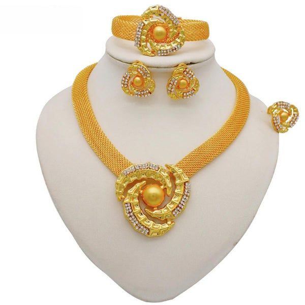 Exquisite Circle Dubai  Big Crystal Necklace Earring Ring Bracelet Jewelry Sets