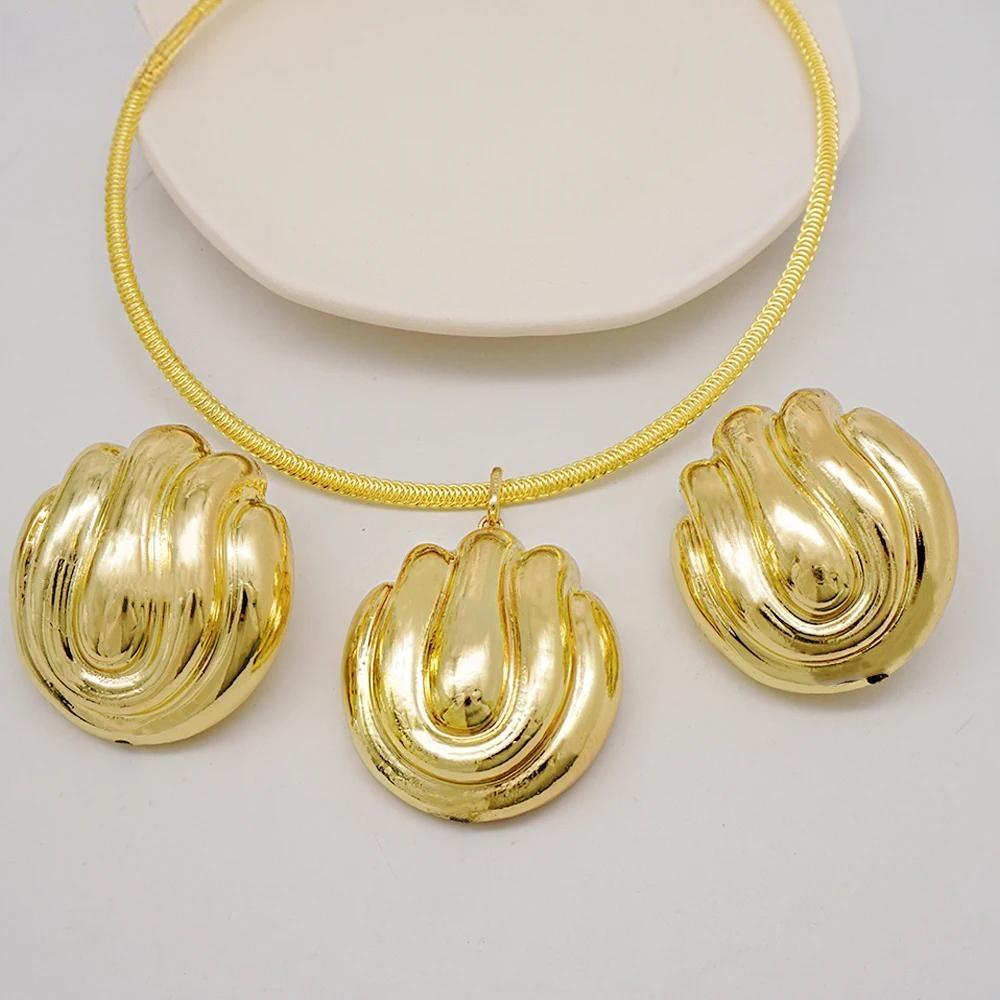 Trendy Dubai Gold Color Big Pendant Copper Necklace Earring Jewelry Sets