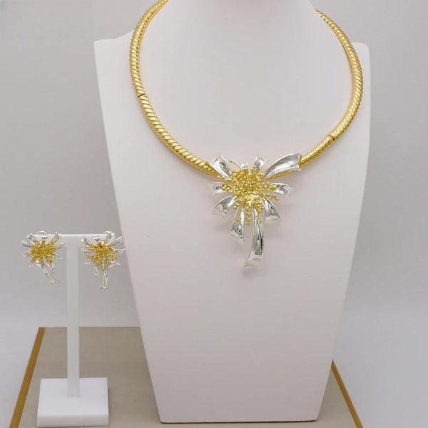 Dubai Gold Color Jewelry Sets Flower Shape Italian Jewelry African Necklaces Ring For Women