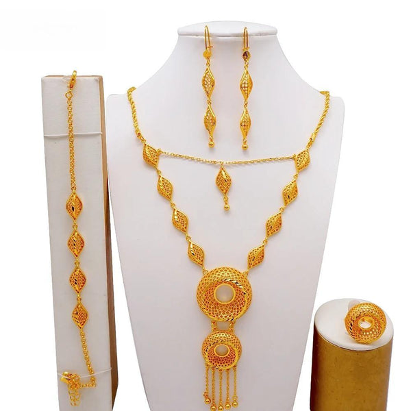 Luxury Dubai  Indian Bridal  Big Round Shape Necklace Bracelet Earrings Ring Set