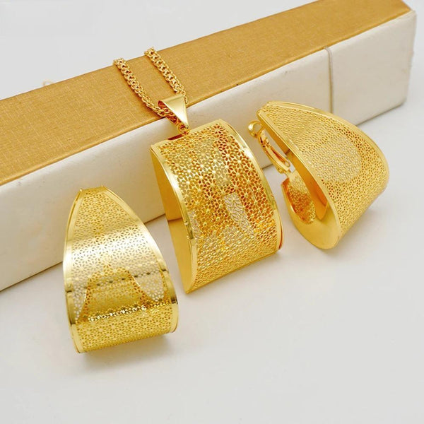 Luxury Dubai Jewelry Sets Hoop Earring Square Pendant Necklace For African Women