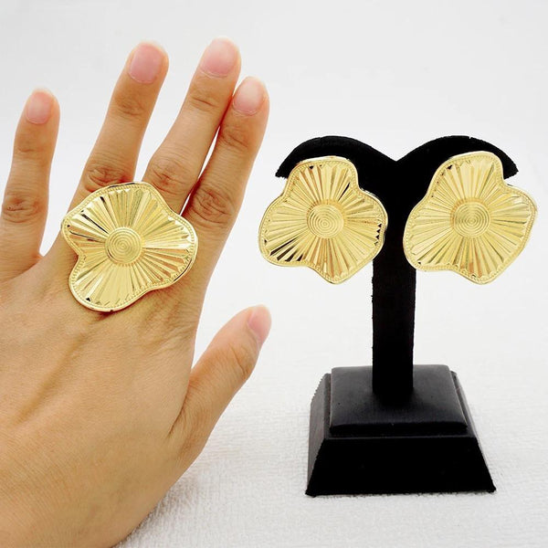 Fashion African Gold Color Earrings and Rings Statement Jewelry Dubai Women Bride Sets