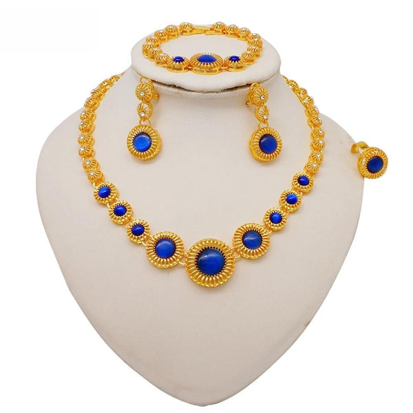 Nigeria Duabi Women Wedding Jewelry Sets Blue Crystal Romantic Sets