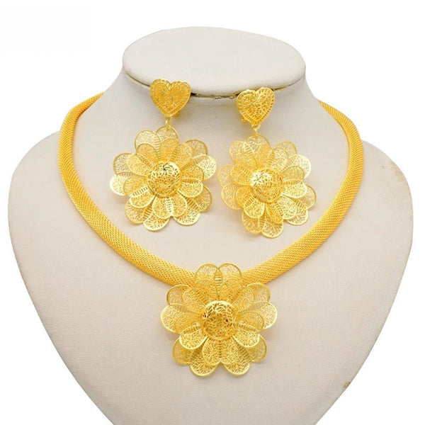 Fashion Ethiopia  African Big Pendant Choker Flower  Big Earring Jewelry Set