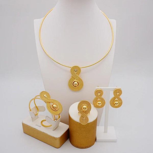 Luxury Dubai Gold Color Jewelry Sets Unique  Necklace Bracelet Earring Sets