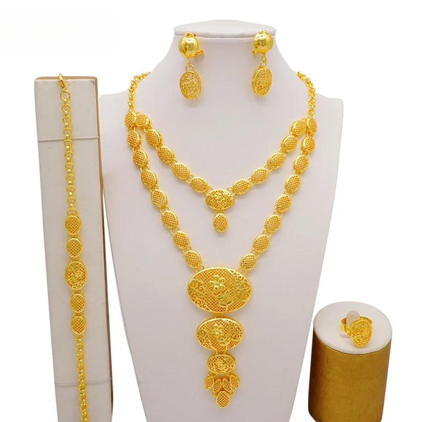 Fashion Ethiopian Dubai Gold Color  Long Chain Bridal African Necklace Sets