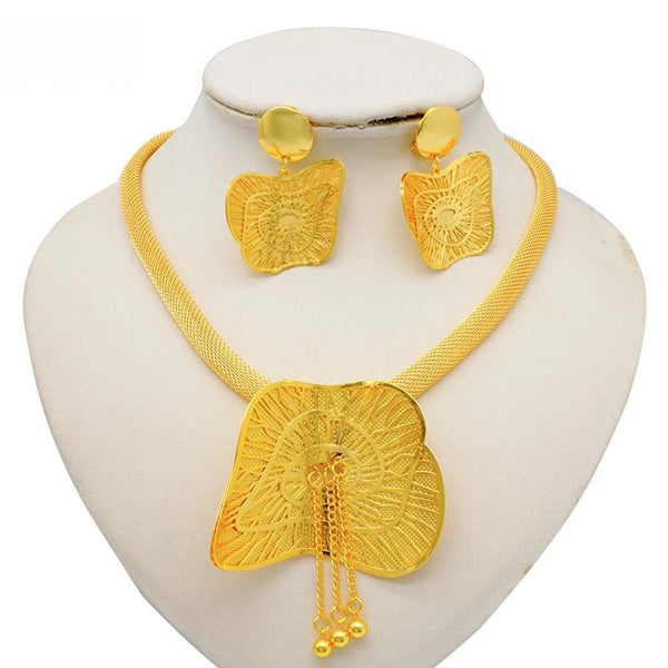 Luxury African Dubai Tassel  Big Pendant Choker Flower Jewelry Set